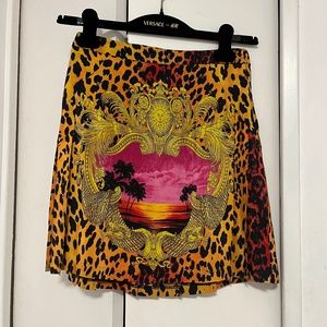 Brand New Versace X H&M Leopard Gold-Tipped Pleated Skirt Size 2 32
